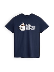 Personalised 'Dad, Coffee, Repeat' Navy T-Shirt by Stitch Style - Image 1 of 5
