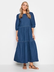 Long Tall Sally Blue 100% Cotton Denim Tiered Midaxi Dress - Image 1 of 4