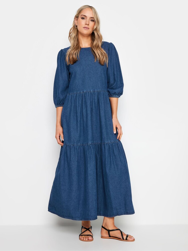 Long Tall Sally Blue 100% Cotton Denim Tiered Midaxi Dress - Image 1 of 4