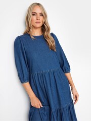 Long Tall Sally Blue 100% Cotton Denim Tiered Midaxi Dress - Image 4 of 4