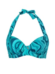 Pour Moi Blue Seychelles Halter Padded Underwired Bikini Top - Image 4 of 5