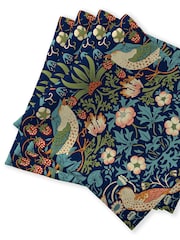 William Morris Gallery Blue Strawberry Thief Pack of 4 100% Cotton Napkins - Image 1 of 2