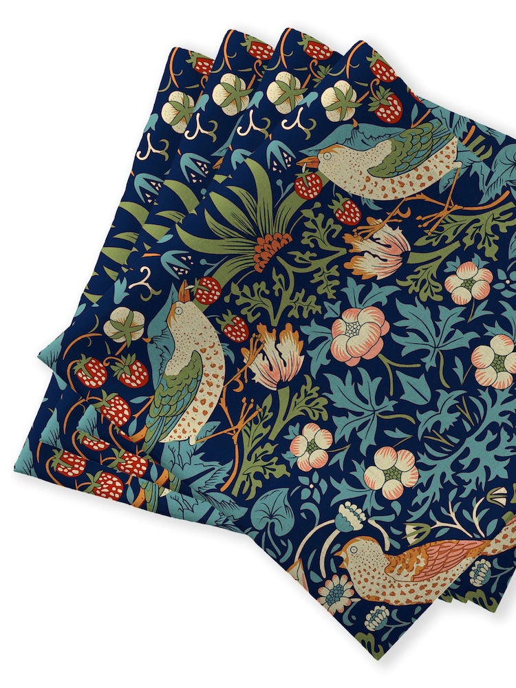 William Morris Gallery Blue Strawberry Thief Pack of 4 100% Cotton Napkins - Image 1 of 2