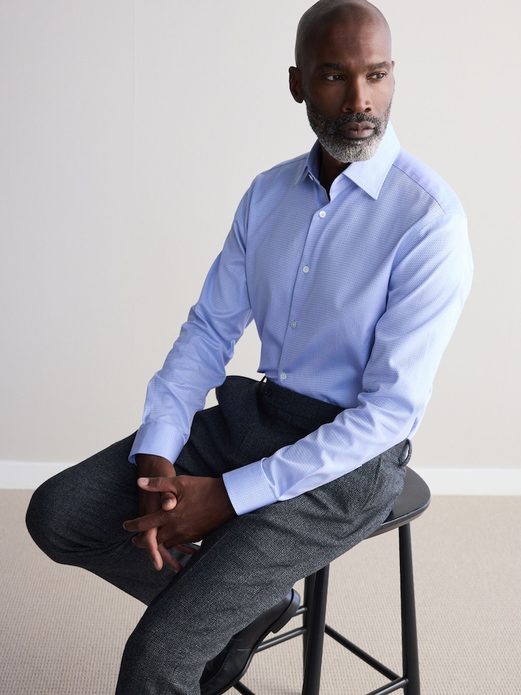 Blue Texture Slim Fit Signature 100% Cotton Canclini Textured Shirt - Image 1 of 8