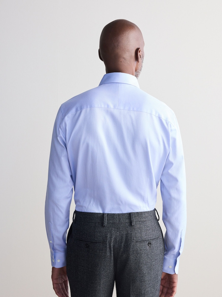 Blue Texture Slim Fit Signature 100% Cotton Canclini Textured Shirt - Image 2 of 8