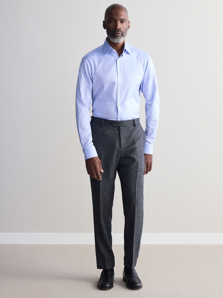 Blue Texture Slim Fit Signature 100% Cotton Canclini Textured Shirt - Image 3 of 8