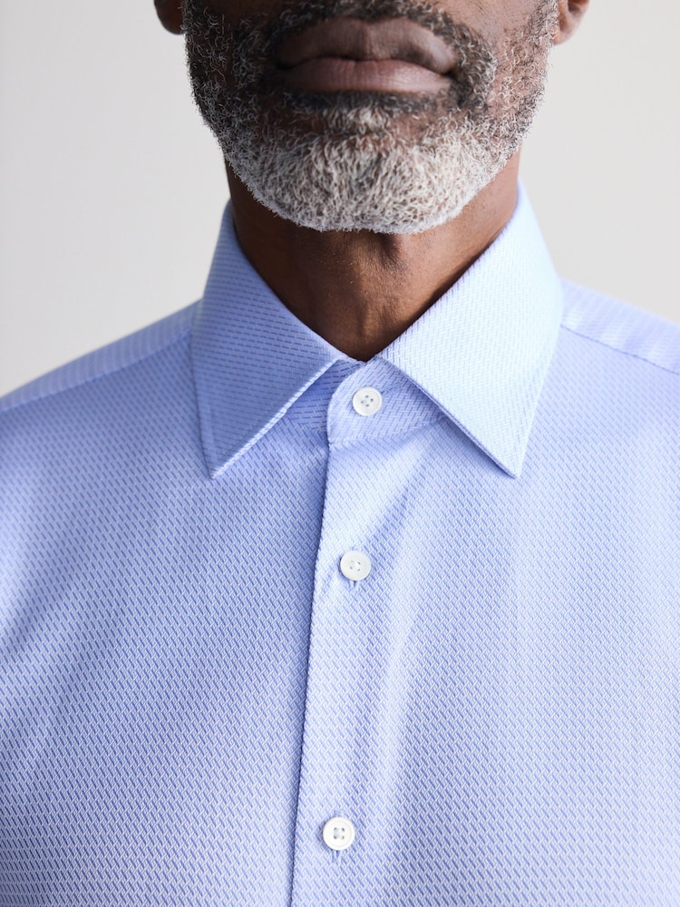 Blue Texture Slim Fit Signature 100% Cotton Canclini Textured Shirt - Image 5 of 8