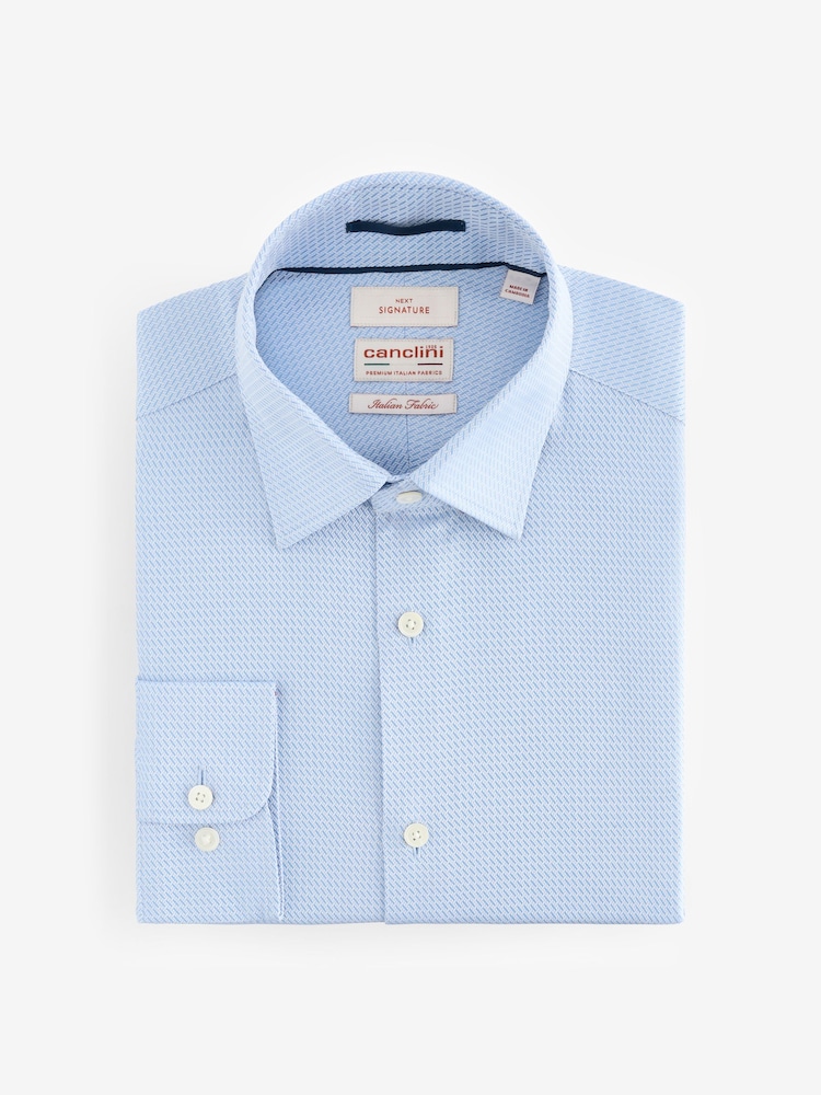 Blue Texture Slim Fit Signature 100% Cotton Canclini Textured Shirt - Image 6 of 8