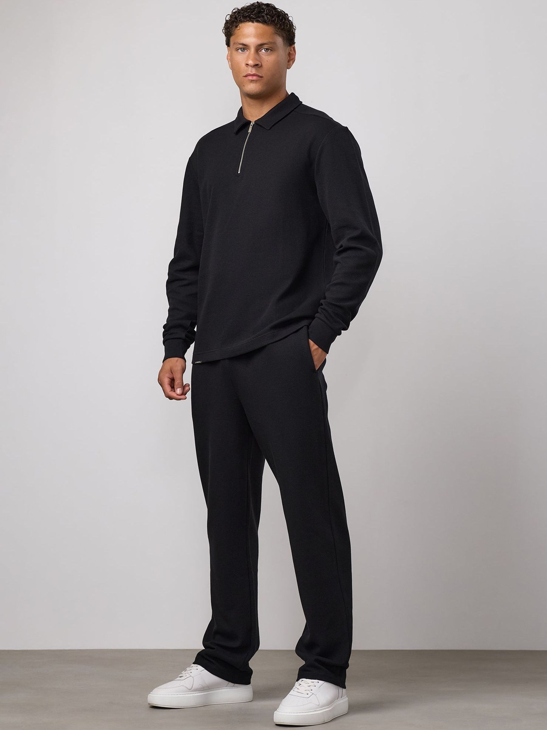 Gym King Signature Waffle Long Sleeve Polo - Black Xxl - Image 2