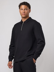 Gym King Black Signature Waffle Long Sleeve Polo Shirt - Image 3 of 4