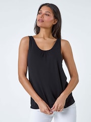 Roman Black Plain V-Neck Stretch Jersey Vest Top - Image 2 of 5