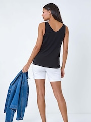 Roman Black Plain V-Neck Stretch Jersey Vest Top - Image 3 of 5