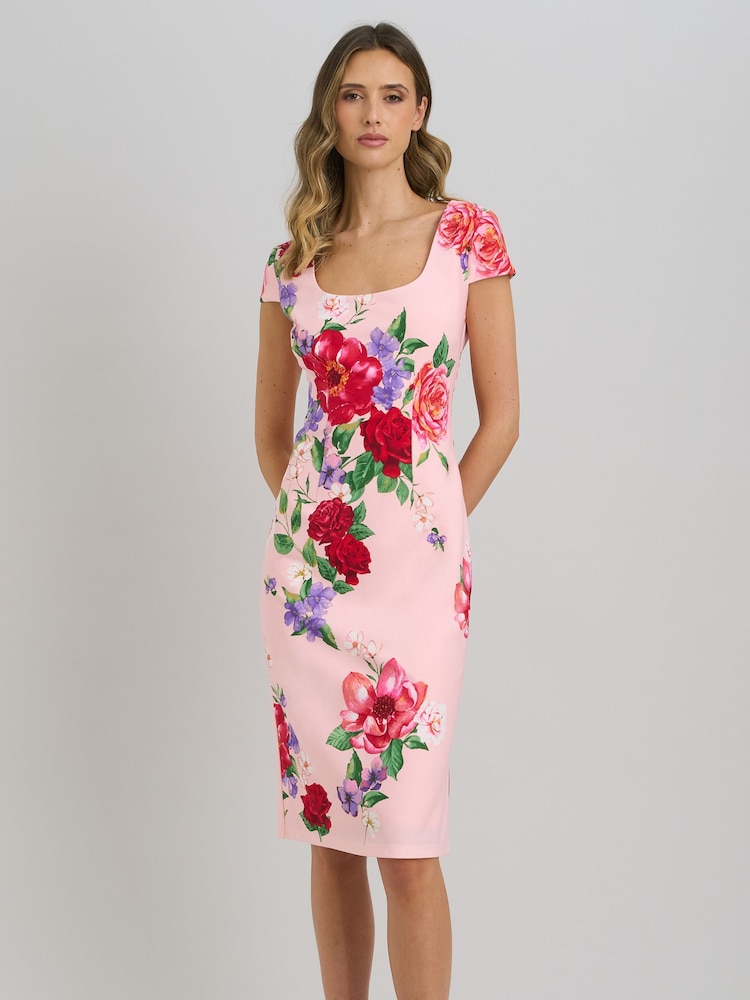 Gina Bacconi Pink Rayna Floral Sheath Dress - Image 1 of 9 Gina Bacconi Pink Rayna Floral Sheath Dress - Image 1 of 9