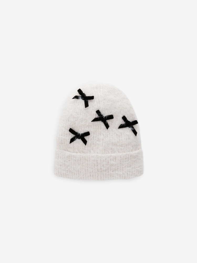 Ecru White Bow Beanie Hat (3-16yrs) - Image 2 of 4 Ecru White Bow Beanie Hat (3-16yrs) - Image 2 of 4
