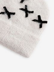 Ecru White Bow Beanie Hat (3-16yrs) - Image 4 of 4