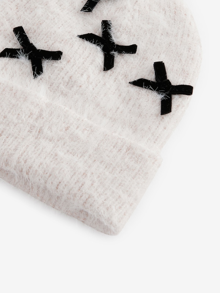 Ecru White Bow Beanie Hat (3-16yrs) - Image 4 of 4