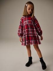Red Check Long Sleeve Tiered 100% Cotton Dress (3-16yrs) - Image 1 of 9