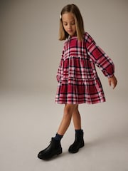 Red Check Long Sleeve Tiered 100% Cotton Dress (3-16yrs) - Image 2 of 9