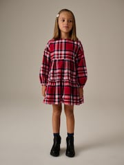 Red Check Long Sleeve Tiered 100% Cotton Dress (3-16yrs) - Image 3 of 9
