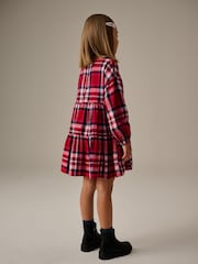 Red Check Long Sleeve Tiered 100% Cotton Dress (3-16yrs) - Image 4 of 9
