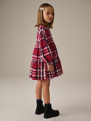 Red Check Long Sleeve Tiered 100% Cotton Dress (3-16yrs) - Image 5 of 9