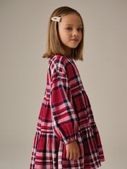 Red Check Long Sleeve Tiered 100% Cotton Dress (3-16yrs) - Image 6 of 9