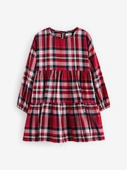 Red Check Long Sleeve Tiered 100% Cotton Dress (3-16yrs) - Image 7 of 9
