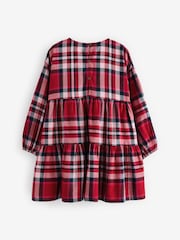 Red Check Long Sleeve Tiered 100% Cotton Dress (3-16yrs) - Image 8 of 9