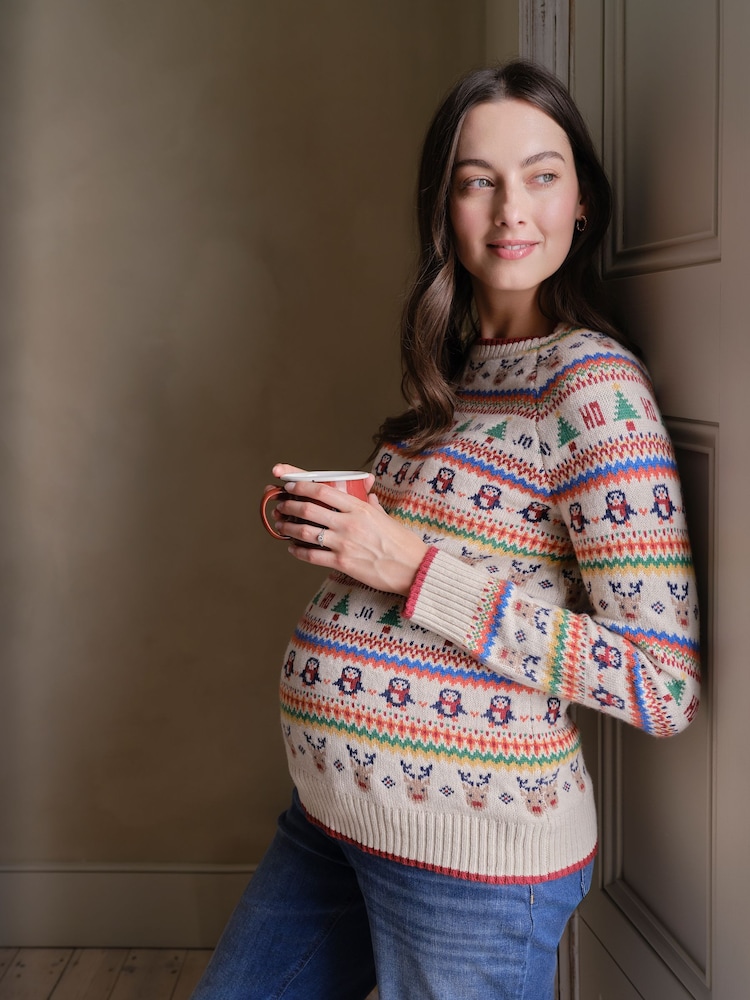 JoJo Maman Bébé Ecru Christmas Jumper - Image 1 of 5 JoJo Maman Bébé Ecru Christmas Jumper - Image 1 of 5