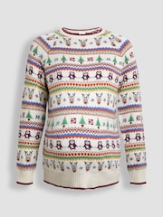 JoJo Maman Bébé Ecru Christmas Jumper - Image 3 of 5