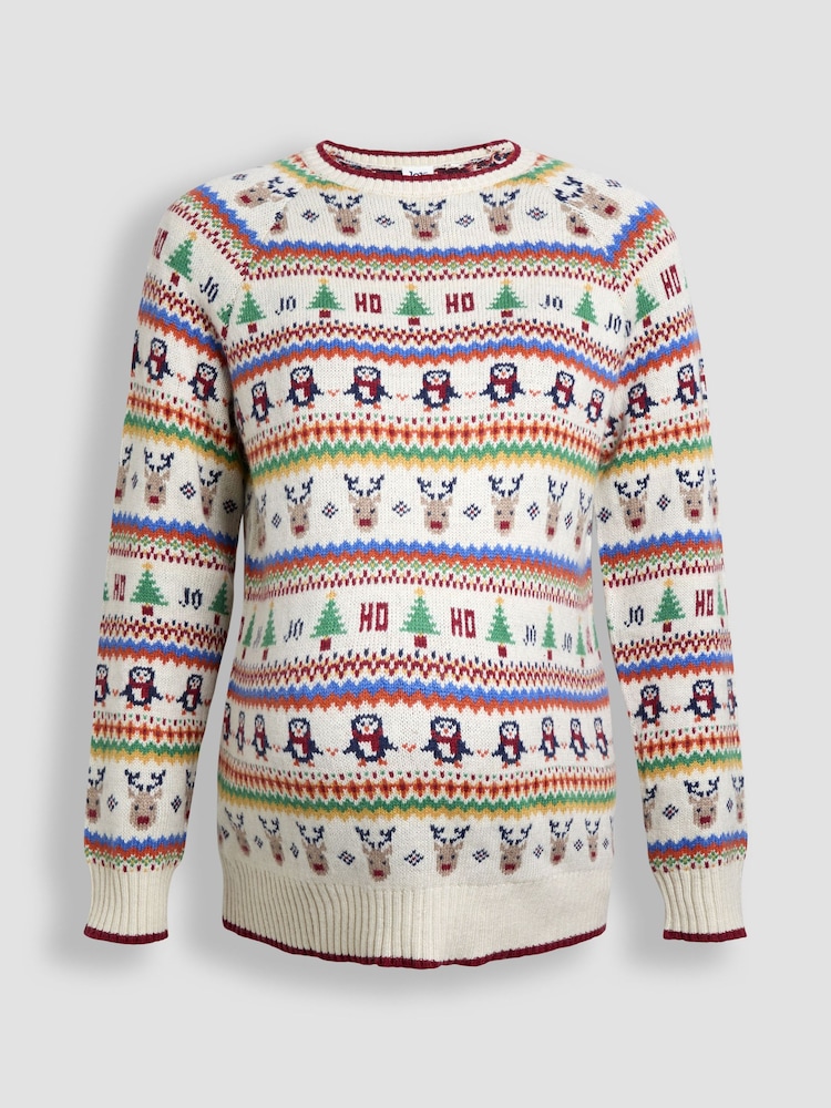 JoJo Maman Bébé Ecru Christmas Jumper - Image 3 of 5