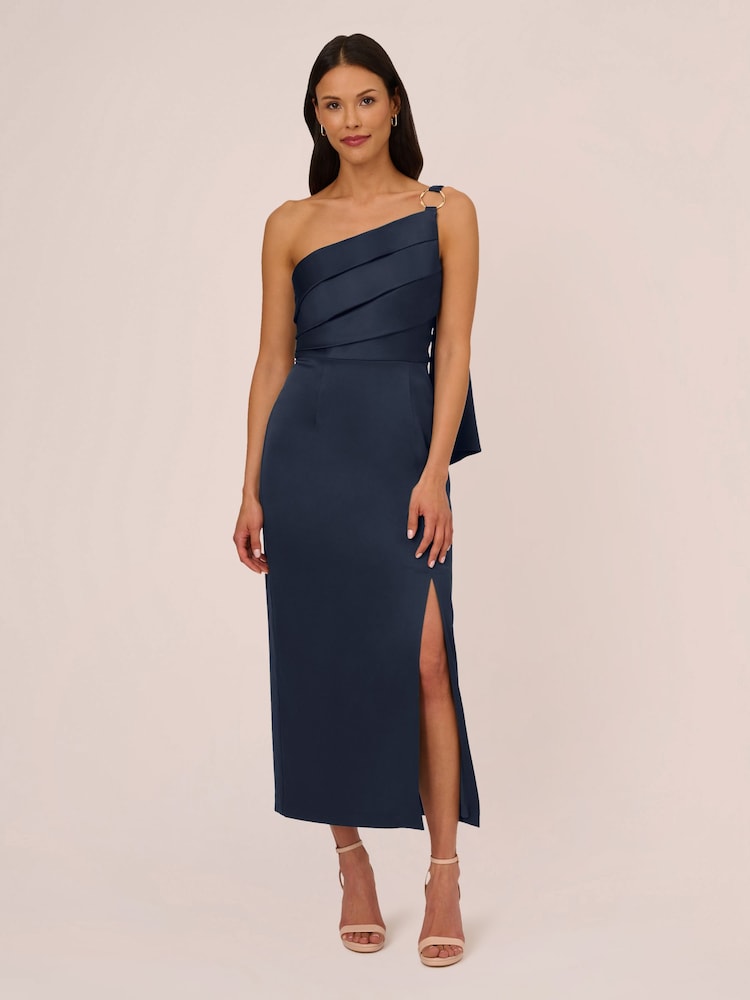 Adrianna Papell Blue Satin Crepe Dress - Image 1 of 7