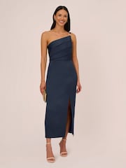Adrianna Papell Blue Satin Crepe Dress - Image 3 of 7