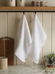Set of 2 White Waffle Tea Towels - Image 1 of 3