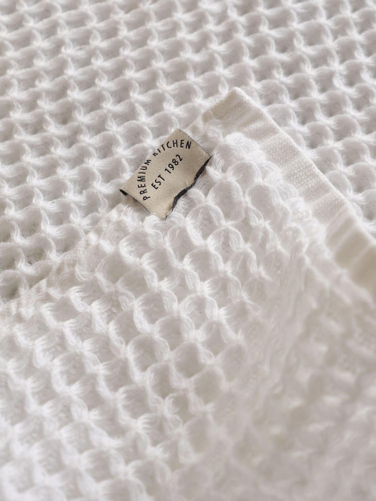 Set of 2 White Waffle Tea Towels - Image 3 of 3