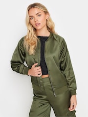 PixieGirl Petite Green Satin Bomber Jacket - Image 2 of 5