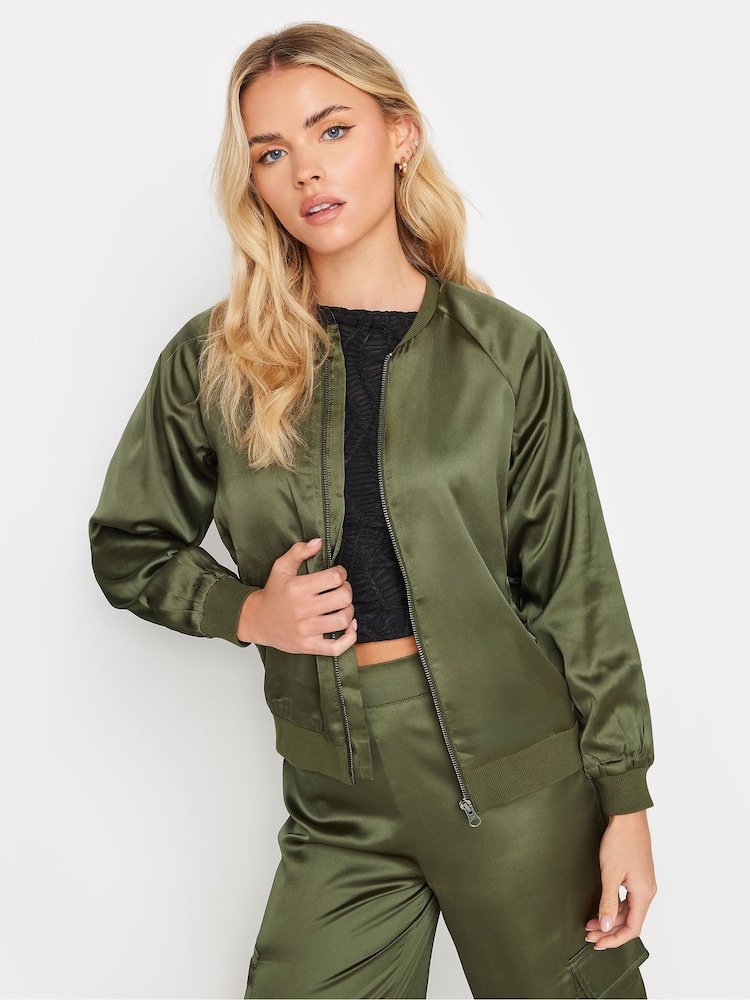 PixieGirl Petite Green Satin Bomber Jacket - Image 2 of 5