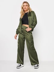 PixieGirl Petite Green Satin Bomber Jacket - Image 3 of 5