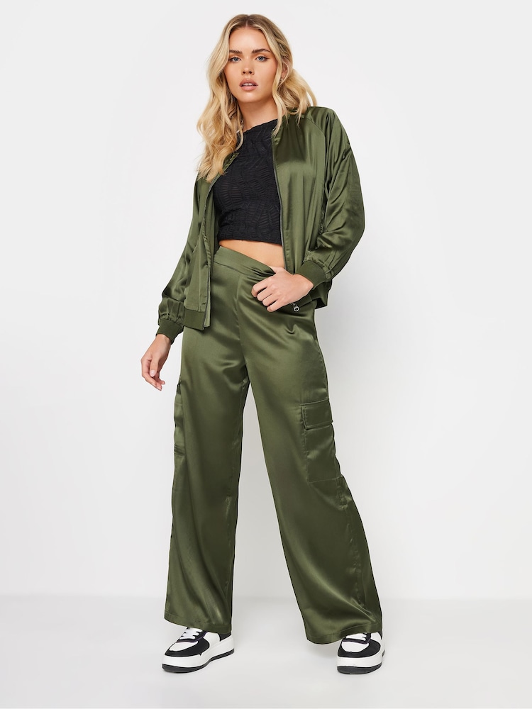 PixieGirl Petite Green Satin Bomber Jacket - Image 3 of 5