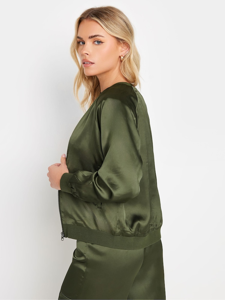 PixieGirl Petite Green Satin Bomber Jacket - Image 4 of 5