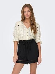 ONLY Cream 100% Cotton Embroidered Short Sleeve Button-Up Blouse - Image 3 of 8