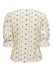 ONLY Cream 100% Cotton Embroidered Short Sleeve Button-Up Blouse - Image 8 of 8
