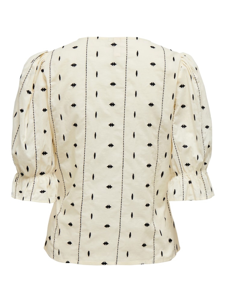 ONLY Cream 100% Cotton Embroidered Short Sleeve Button-Up Blouse - Image 8 of 8