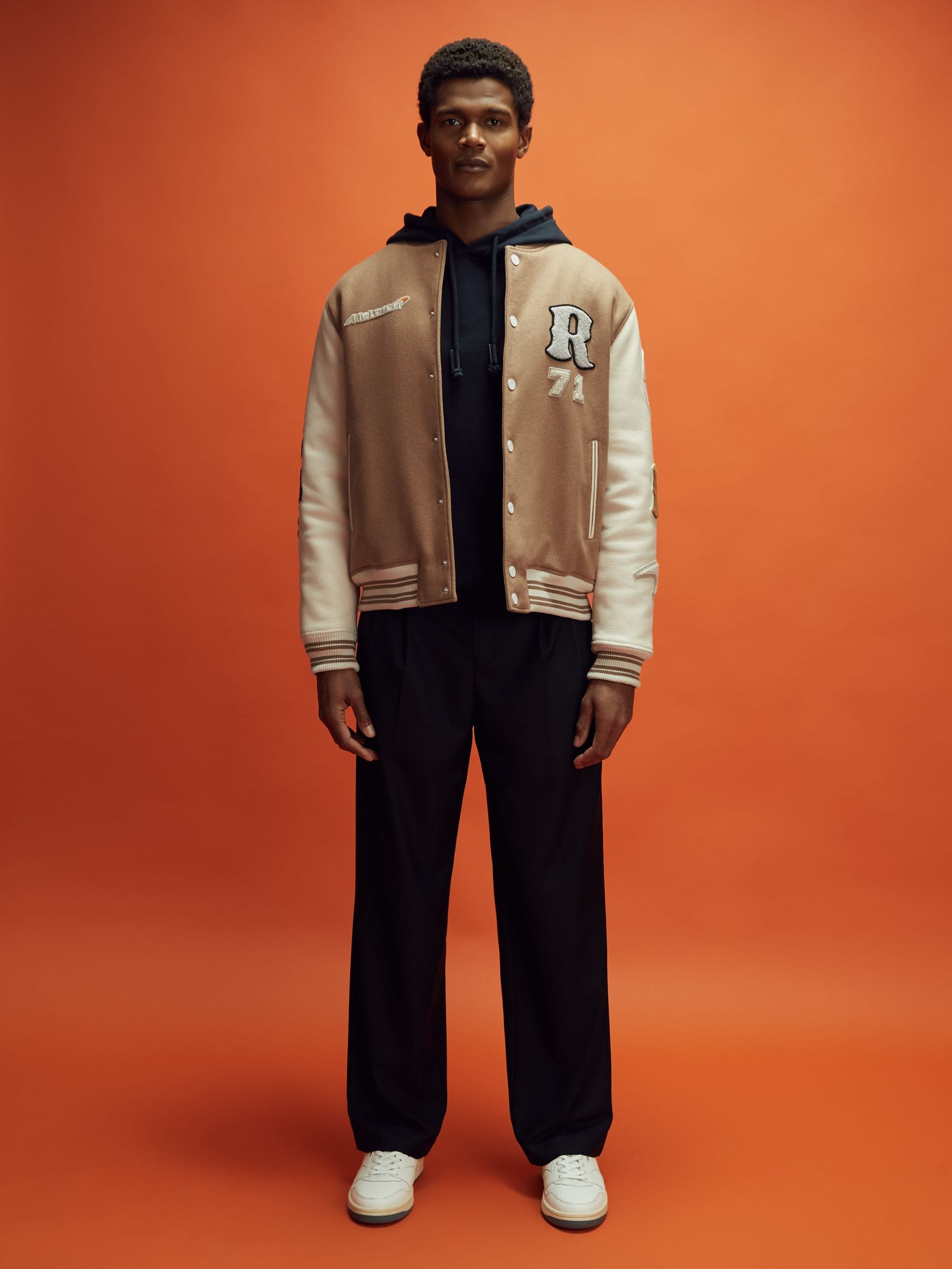 Buy Reiss x McLaren F1 Team Camel/Ecru McLaren F1 Leather Varsity