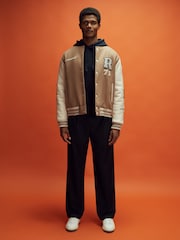 Reiss x McLaren F1 Team Camel/Ecru McLaren F1 Leather Varsity Jacket - Image 3 of 9
