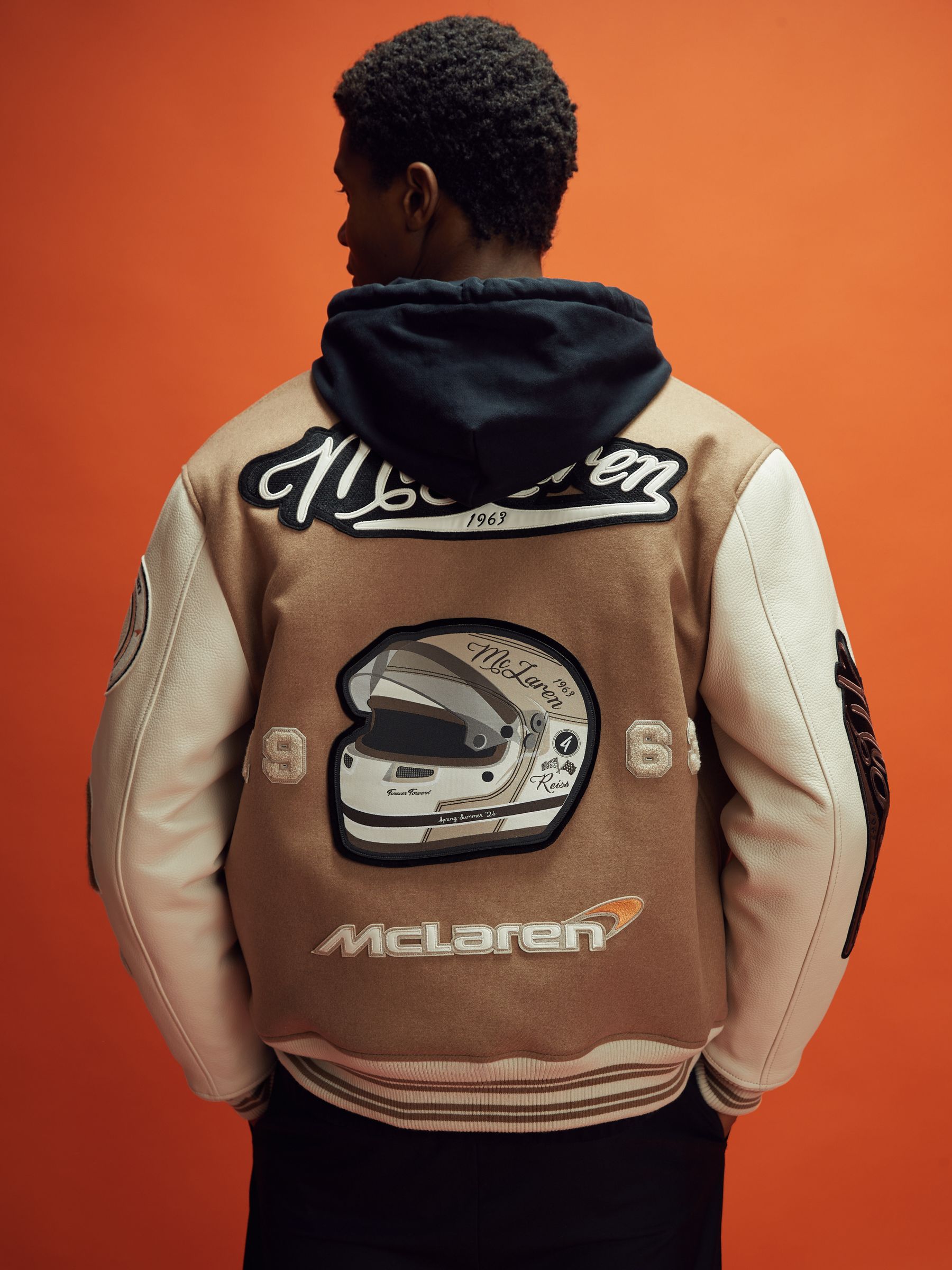 Buy Reiss x McLaren F1 Team Camel/Ecru McLaren F1 Leather Varsity
