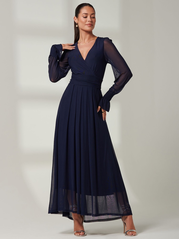 Azul marino - Vestido largo de manga larga de malla Greta de Jolie Moi - Imagen 1 de 6 Azul marino - Vestido largo de manga larga de malla Greta de Jolie Moi - Imagen 1 de 6