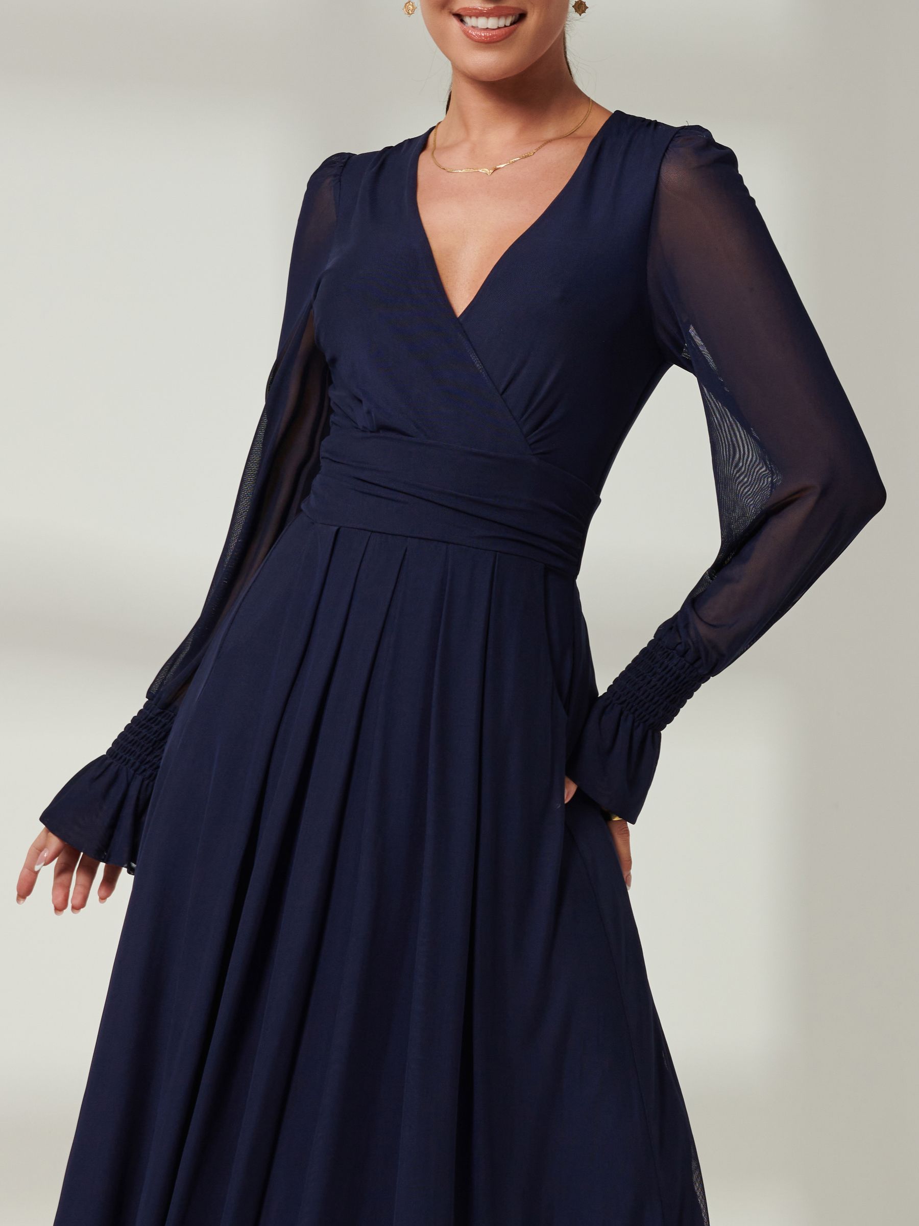 Buy Jolie Moi Navy Blue Greta Long Sleeve Mesh Maxi Dress from Next USA