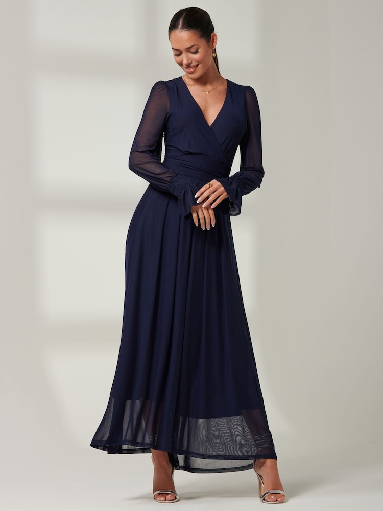 Buy Jolie Moi Navy Blue Greta Long Sleeve Mesh Maxi Dress from Next USA