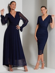 Jolie Moi Navy Blue Greta Long Sleeve Mesh Maxi Dress - Image 6 of 6